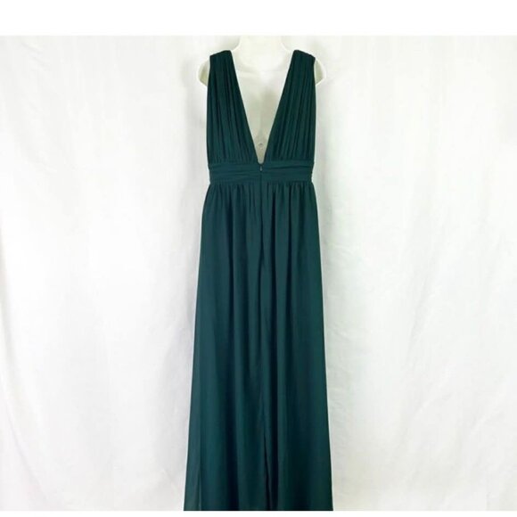 Lulus Emerald Green Maxi Dress With Plunging Neckline & Side Slit Size Large - Picture 10 of 12